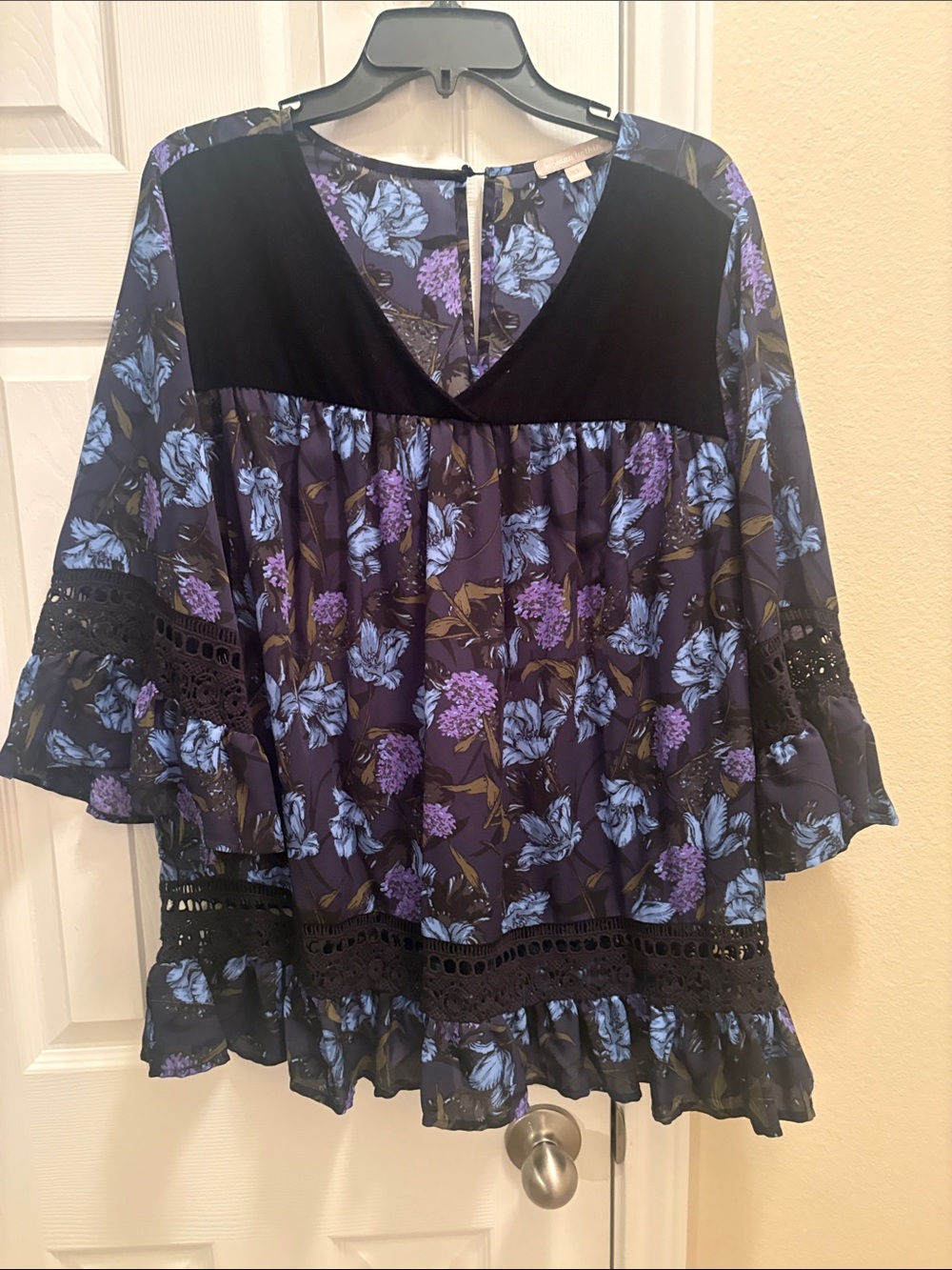 Woman Within Floral V-Neck Tunic Top - Purple & Blue